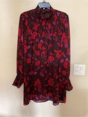 Sanctuary Dark Plum Tunic Dress with Red & Purple Floral Print